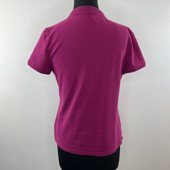 Burberry Brit Women's Pink Magenta Short Sleeve Cotton Polo Shirt Metal Logo L - Picture 5 of 8